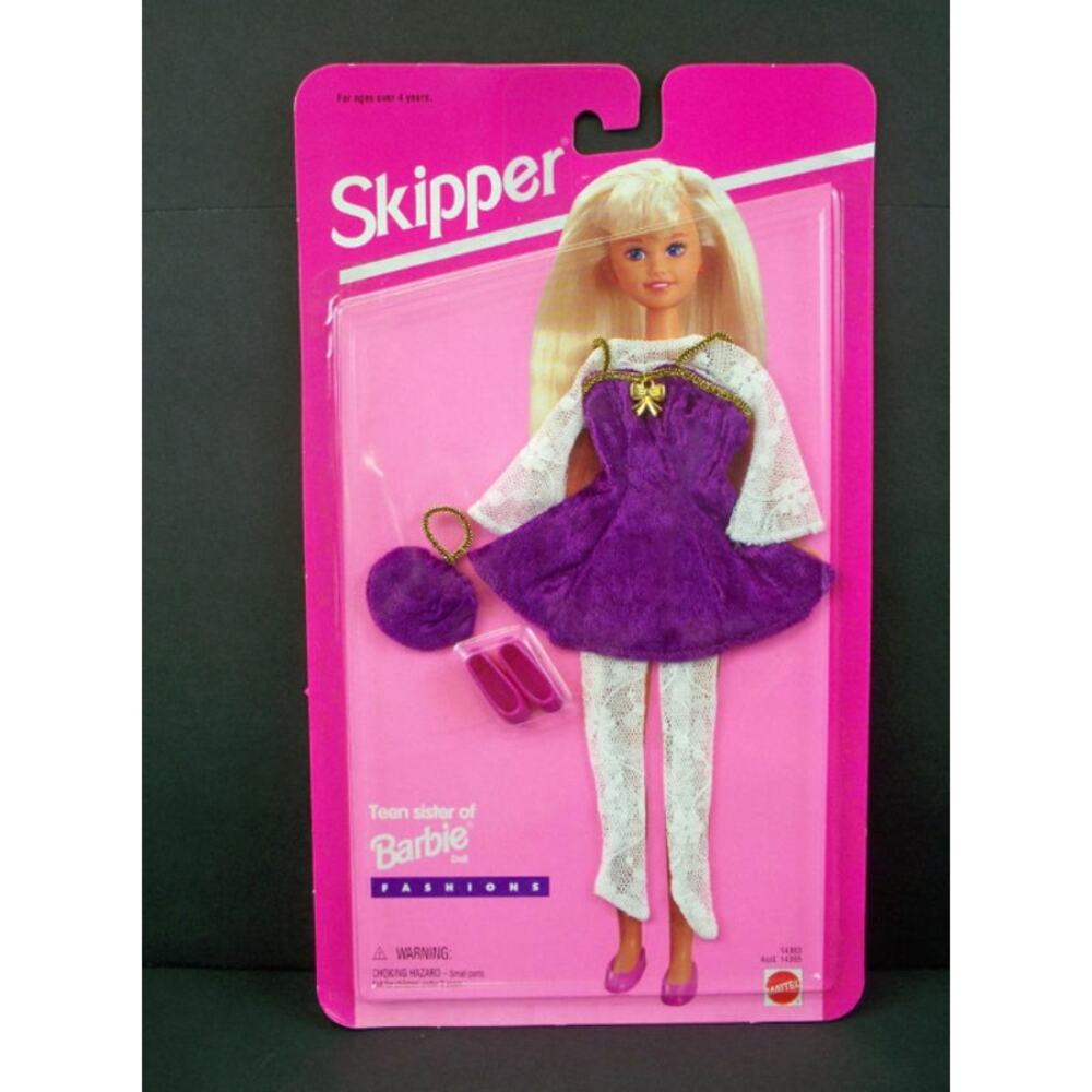 Vintage Barbie Mattel 1995 Teen Skipper Purple Velvet Dress w/Jelly Sandals